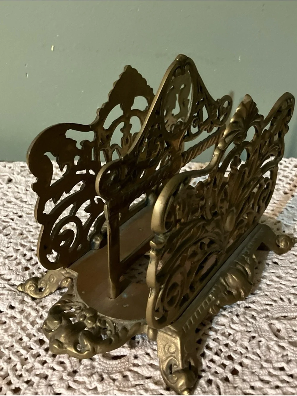 Vintage Large Ornate Victorian Style Brass Double Napkin Holder or Letter Holder